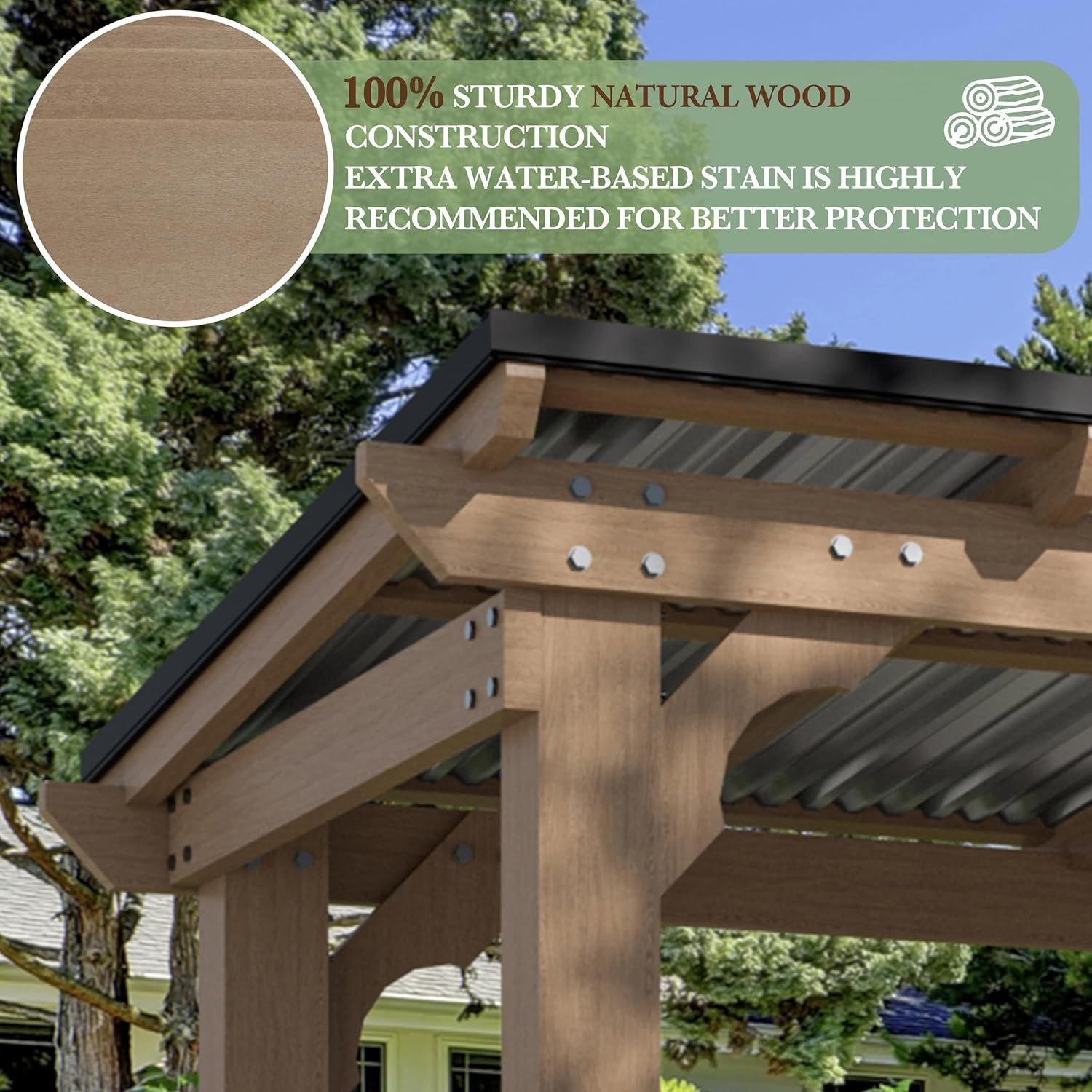 Veikous D Wooden Grill Gazebo Outdoor with Steel Roof - Image 2
