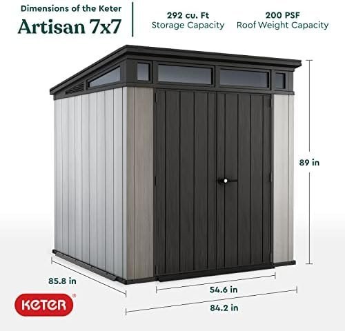 Keter Outdoor Storage Shed, for House, Patio & Yard, Plastic Resin, Artisan, 7x7 Ft, Gray - Image 9