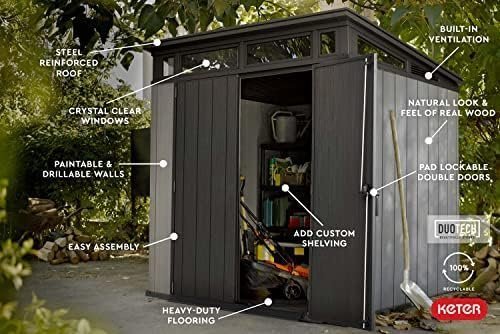 Keter Outdoor Storage Shed, for House, Patio & Yard, Plastic Resin, Artisan, 7x7 Ft, Gray - Image 4
